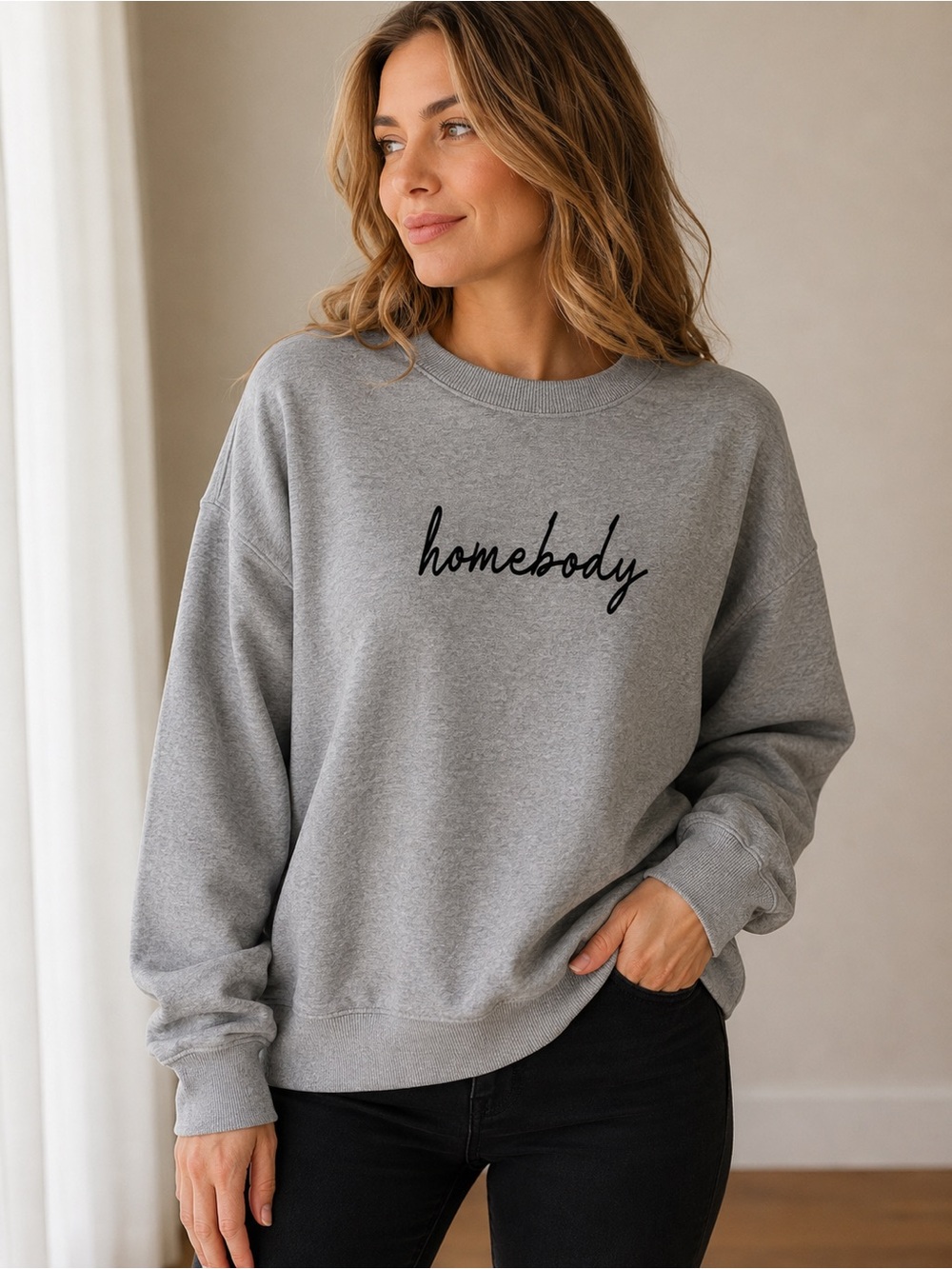 Lightweight “Homebody' Gray Crewneck Sweatshirt- Size XL